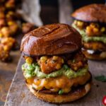 Smoky chipotle cheddar burgers with mexican street corn fritters.