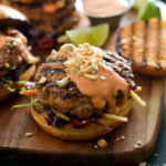 THAI CURRY TURKEY BURGERS WITH SPICY MAYO AND COCONUT-LIME SLAW