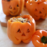 SHREDDED CHICKEN & RICE STUFFED PEPPERS (HALLOWEEN STYLE)